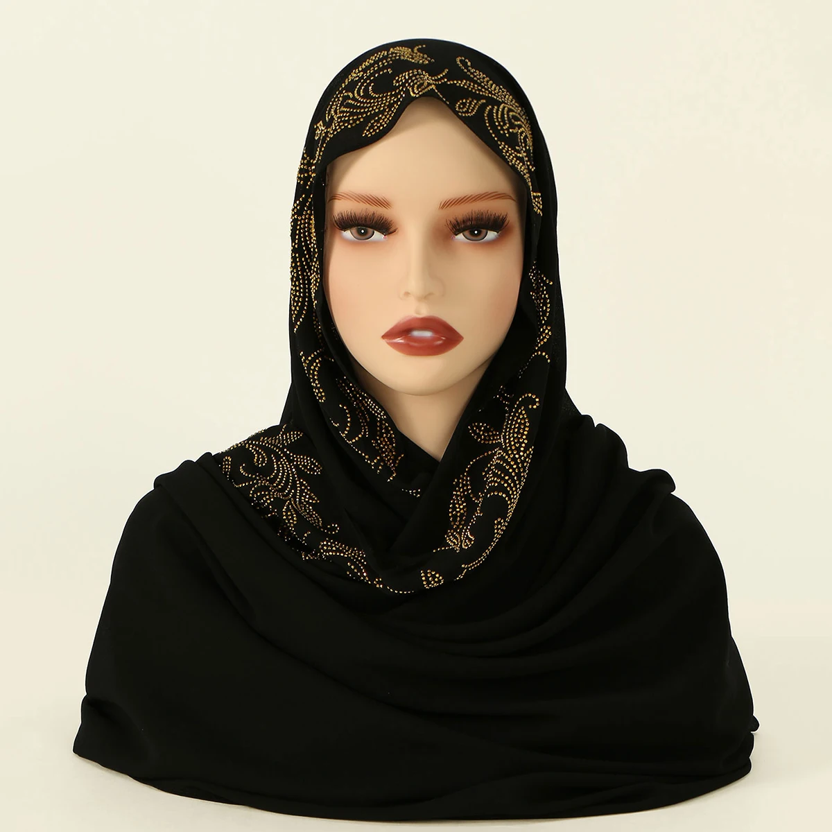 

Shimmer Floral Glitter Women Hijab Diamond Tudung Beads Muslim Premium Chiffon Long Shawls Plain Color Headscarf Head Wraps