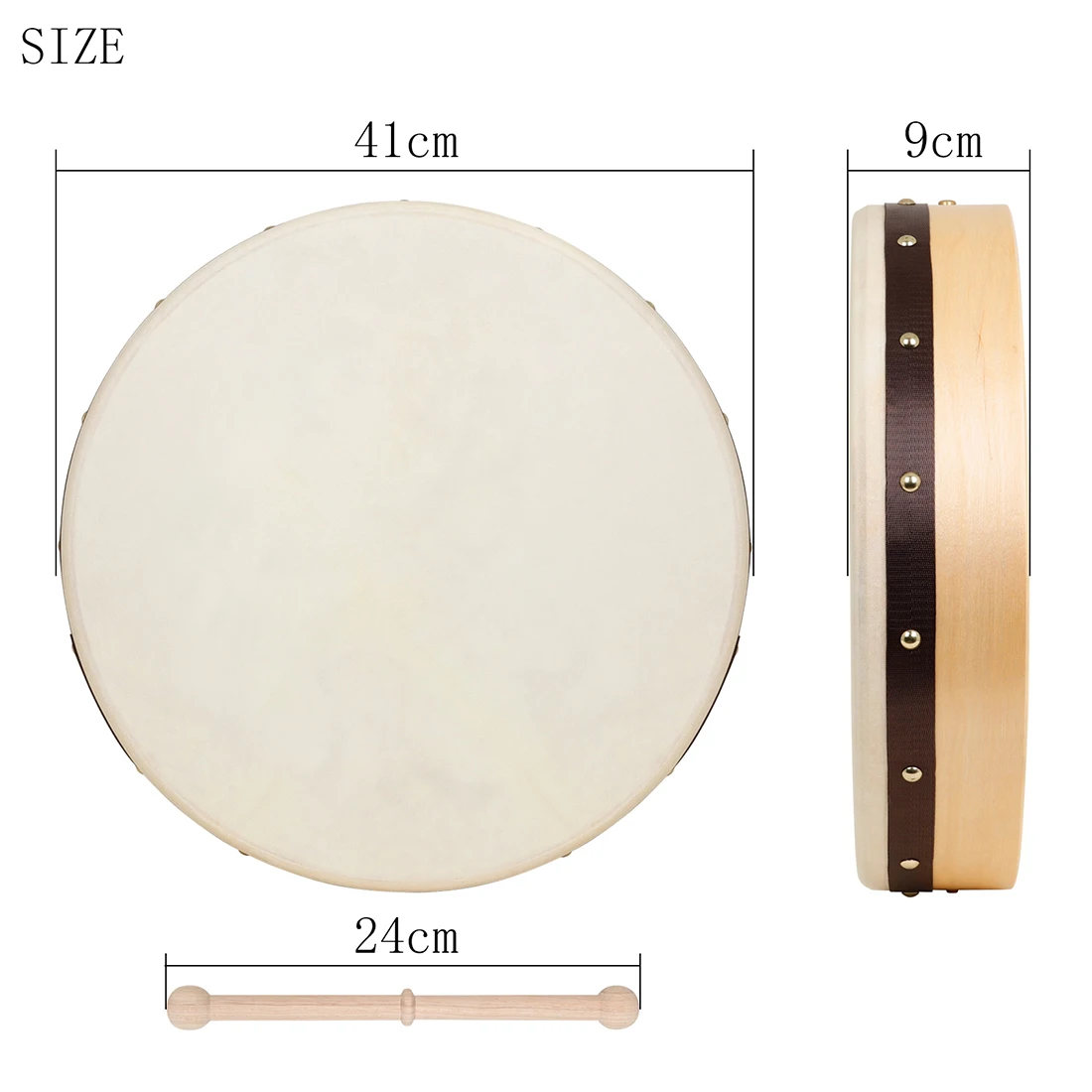 16/18 Inches Sheepskin Drum Irish Handheld Tambourine Beech Wood Hand Drum Professional Percussion Musical Instruments