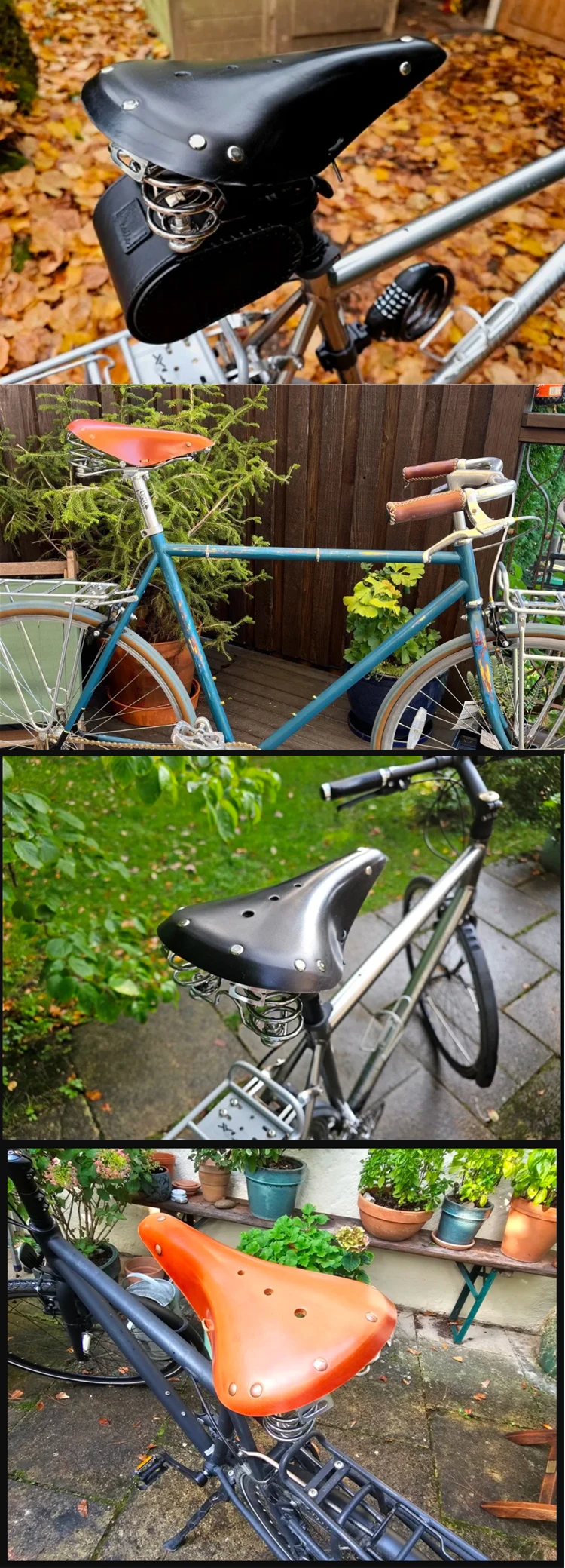 Multi Style Retro-Rindsleder-Fahrradsattel, bequem, erste Schicht Rindsleder, rein handgefertigt, Fahrradteile, G98 – Detail 3