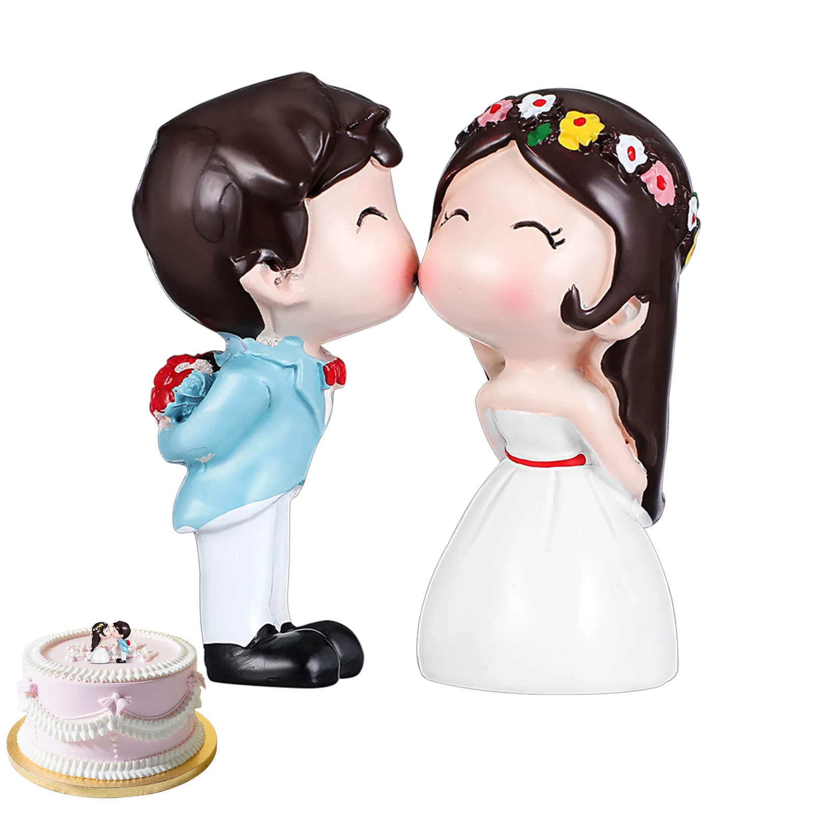 

1 Pair Premium Resin Wedding Cake Ornament Kiss Couple Decoration Bride Groom Kissing Topper Romantic Party Birthday Decor Cake