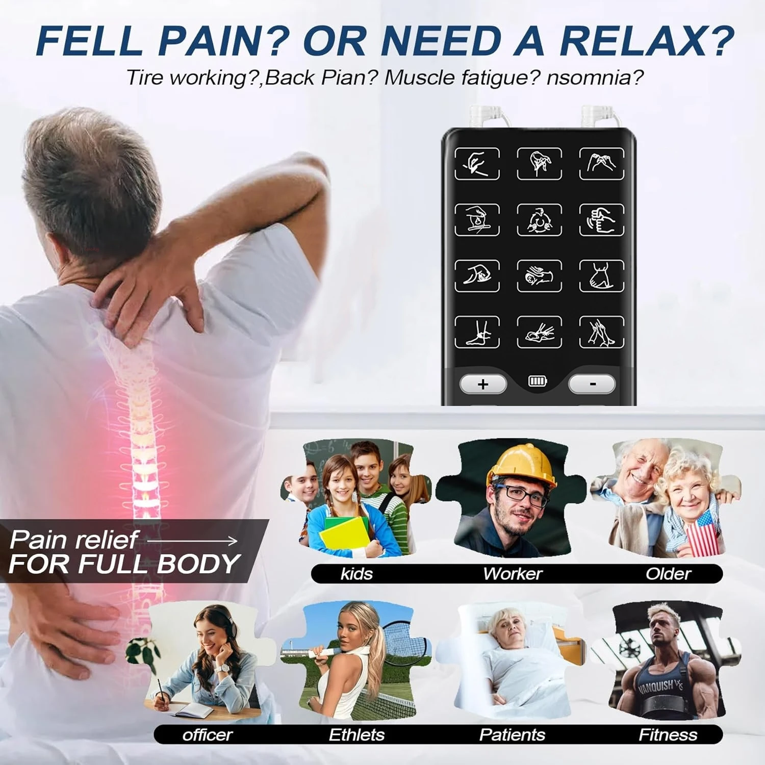 

Портативный TENS-EMS-стимулятор мышц, массажер для снятия боли, перезаряжаемое многофункциональное устройство для восстановления мышц дома и в спортзале