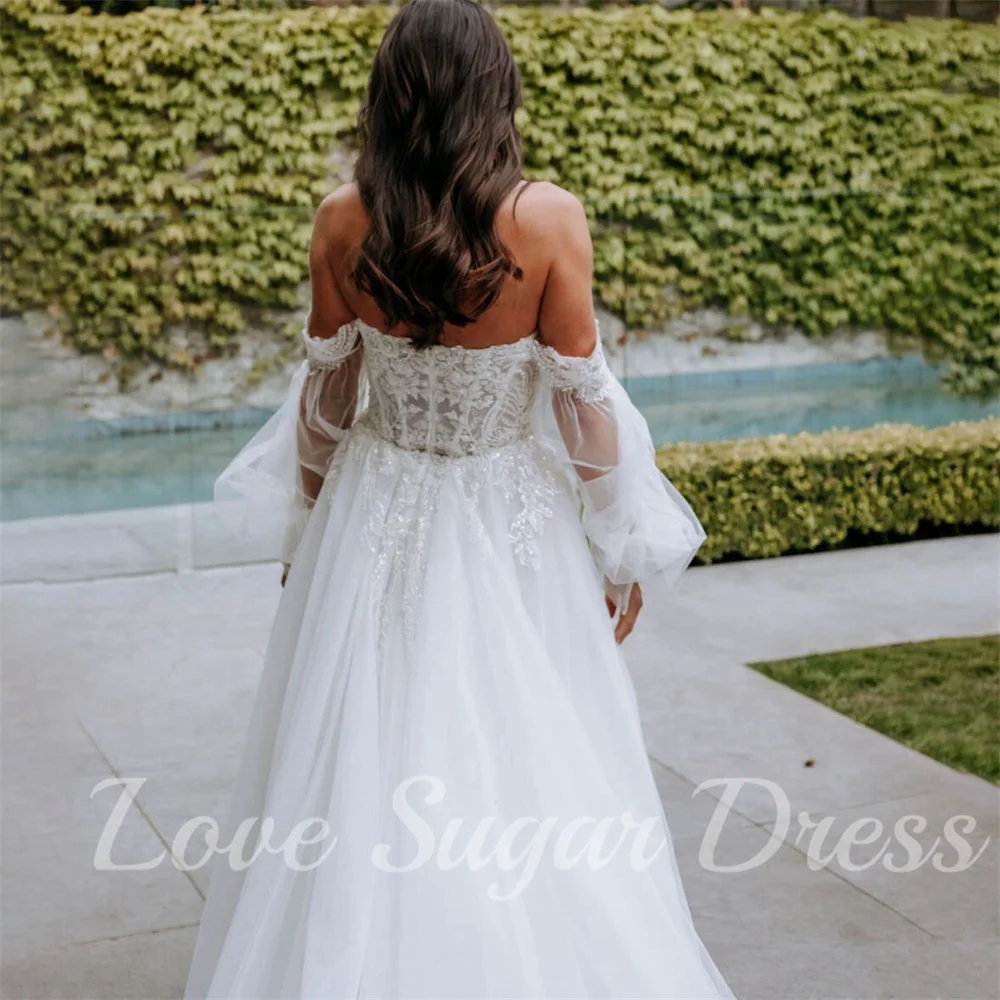 Sweetheart Princess Wedding Dresses Detachable Sleeves Long Bridal Gowns A Line Lace Applique Bride Dress vestidos para mujer