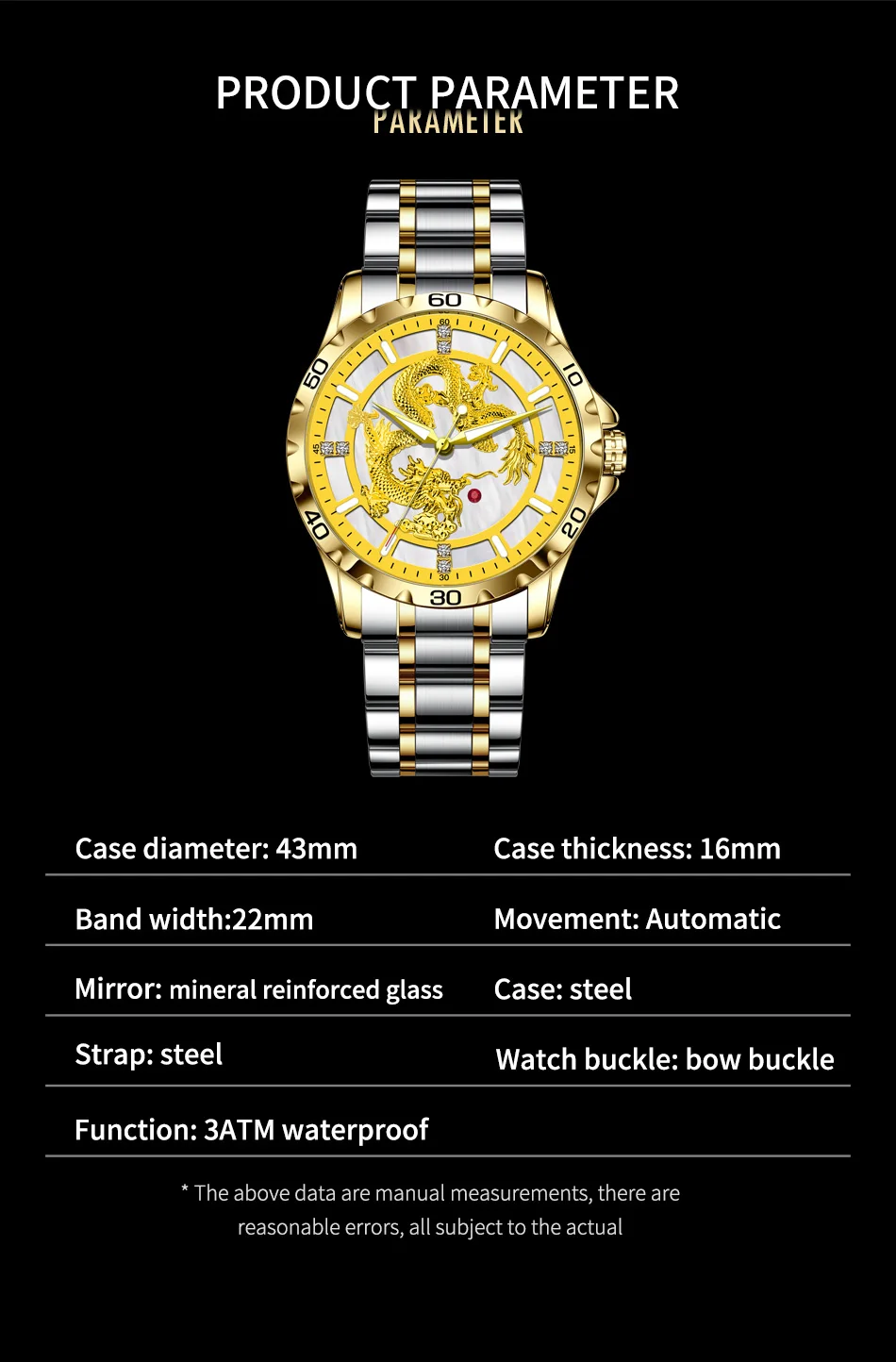 2024 GLENAW New Dragon Type Mechanical Watch Waterproof Stainless Steel Luminous Men\'s Luxury Brand Watch Mechanical