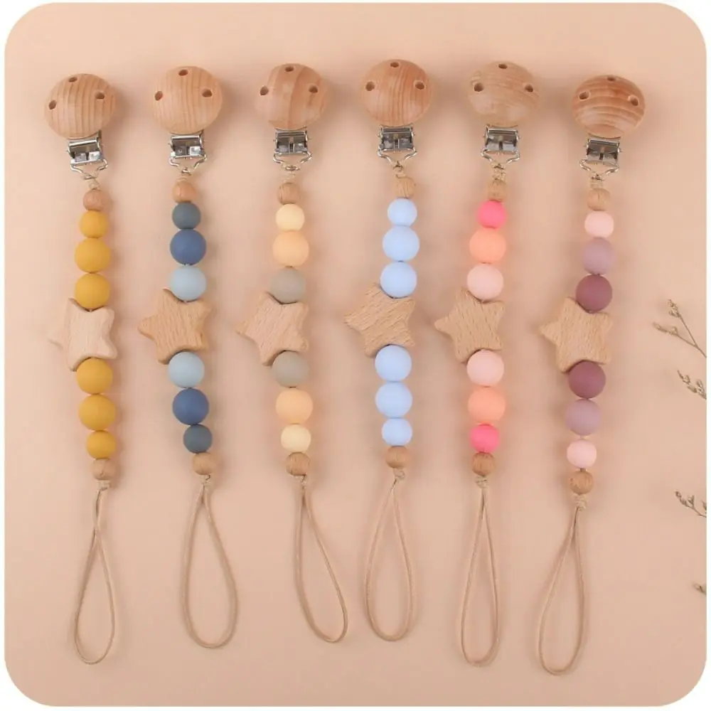 Children Wood Toddler Nipple Holder Clips Pacifier Holder Clips Dummy Clips Baby Teether Toys Straps Baby Pacifier Chain