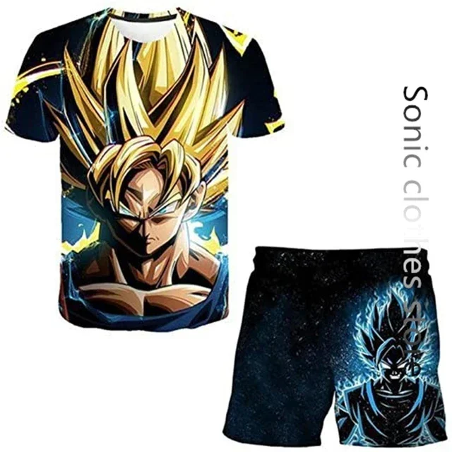 

Japanese Cartoon Dragon Ball Z T-shirt Children's Men T-shirt Shorts Two-piece Set Summer Boys T-shirt+shorts Beach Pants