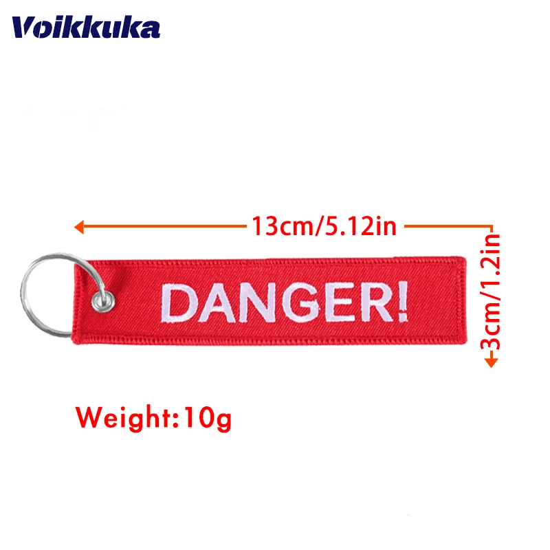 1PC 2PCS 3PCS 3 Set Sale Red Both Sides Embroidery Danger Tag Car Keychain Motorcycle Key Pendant Gifts Wholesale