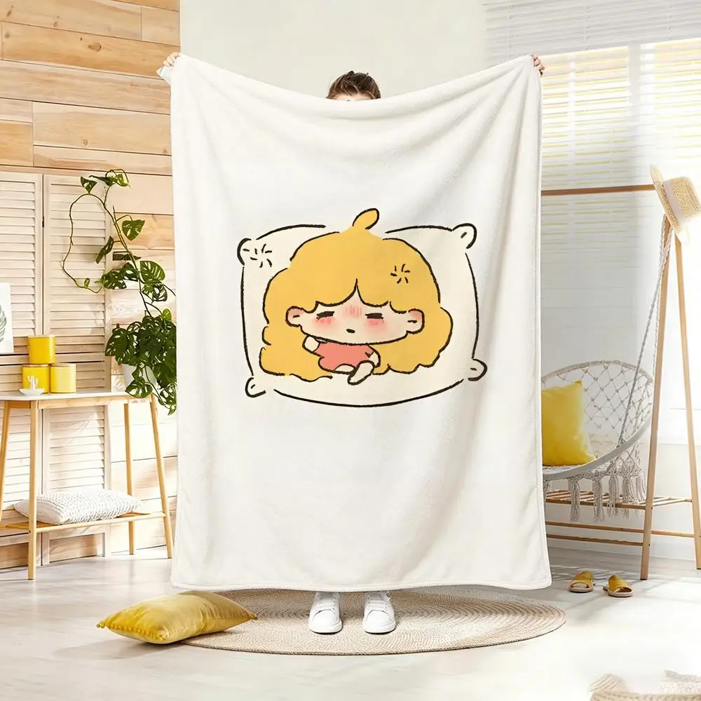 Cartoon C-Cute Blonde Girl Daily Mood Throw Lightweight 240g Flannel Blanket Soft Skin-friendly for Summer Cooling