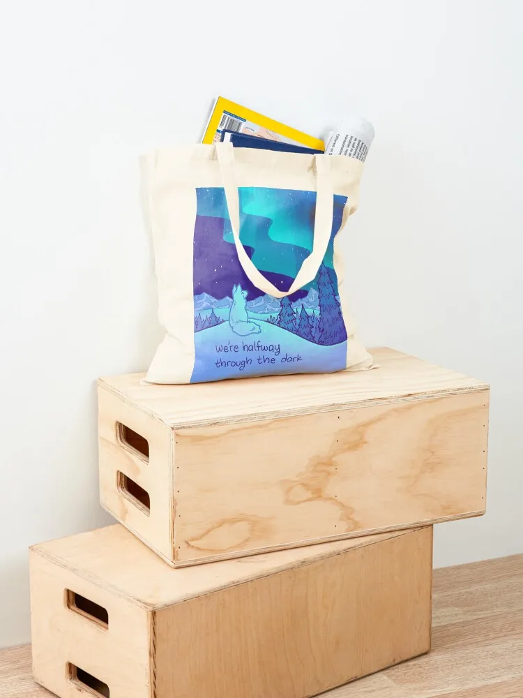 We're Halfway Out of The Dark Aurora Arctic Fox Tote Bag Shopper bag Gift bags Women's handbag cloth bag woman