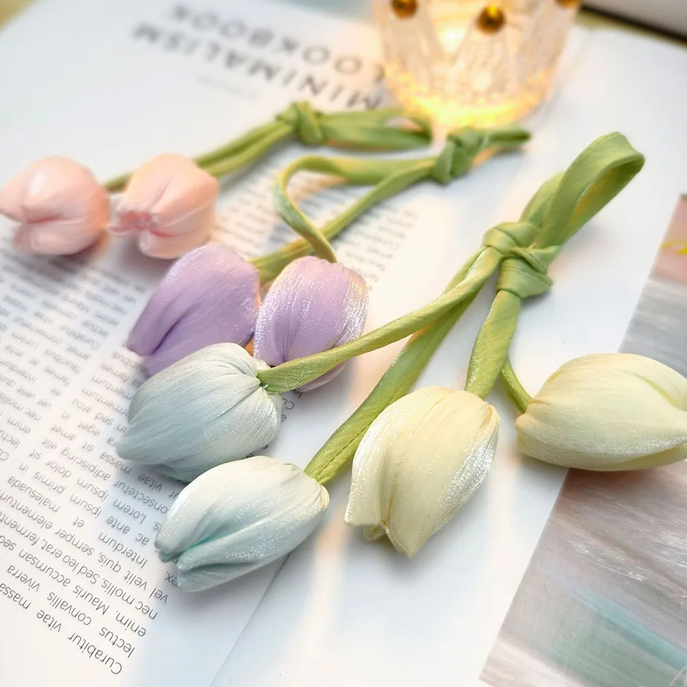 

Sweet Tulip Bow Flowers Cake Decoration DIY Hairband Pillows Bags Crochet Patches Decorative 3d Flowers Garment Accessories