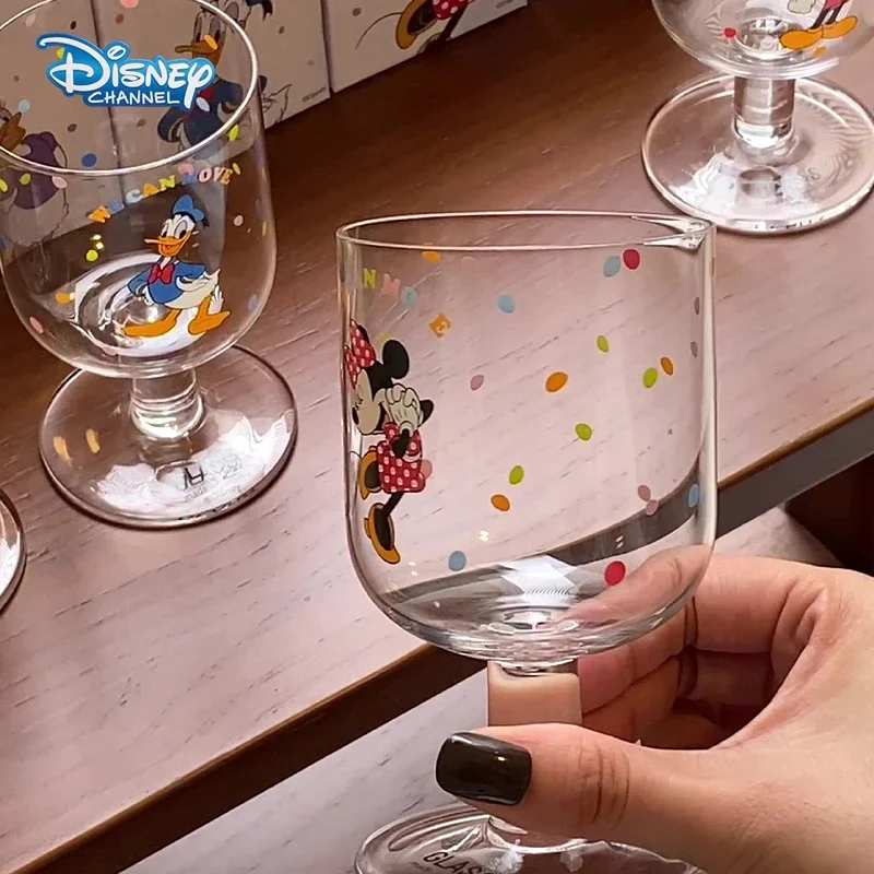 Disney Mickey Minnie Glass Mugs Goblet Kawaii Donald Daisy Duck Men Women Luxury Milk Juice Cups Home Crystal Cup Kids Water Cup