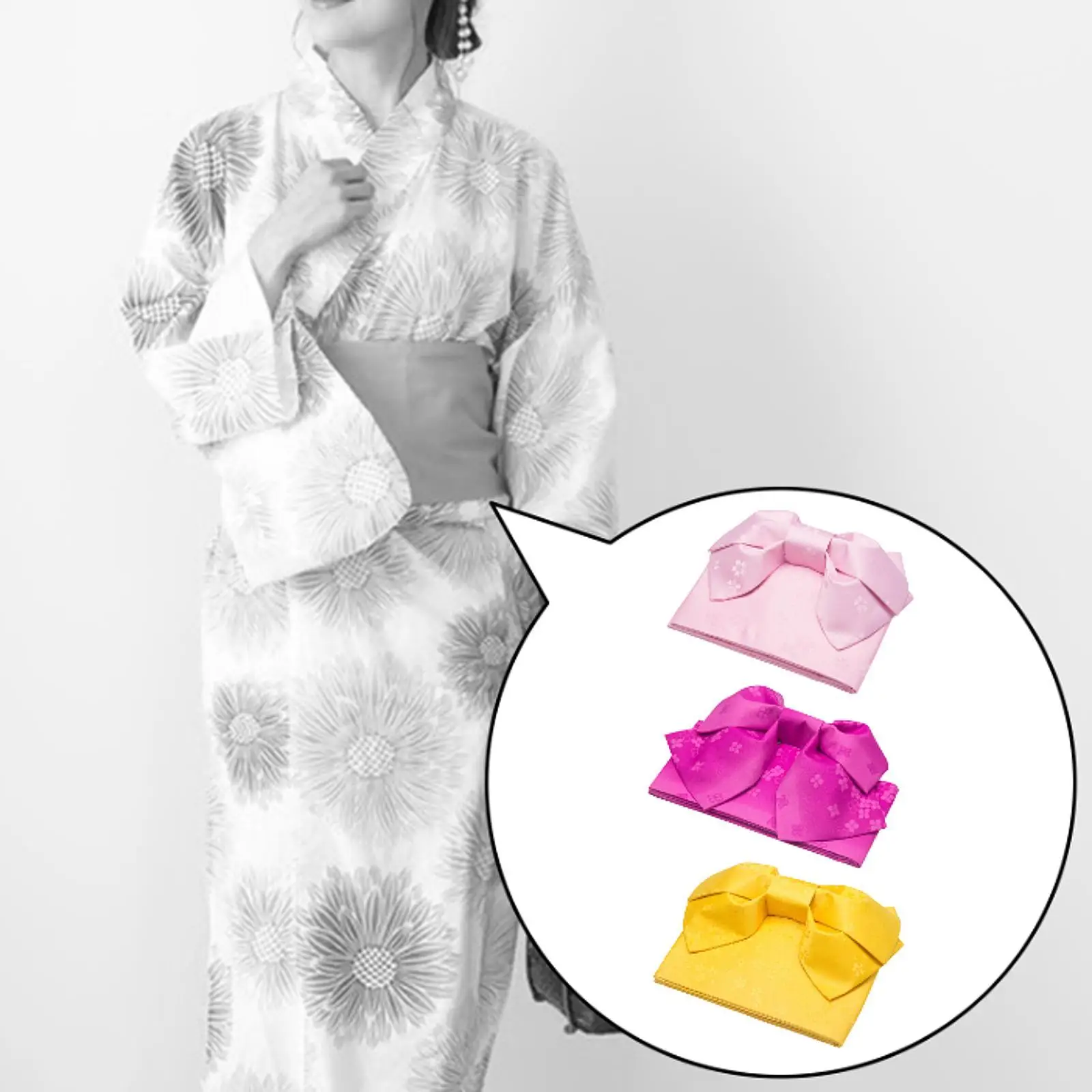 Kimono Obi Belt with Pre-tied Bow Japanese Clothing Sash for Halloween Events and Festivals Costume Accessories Robe Accessories