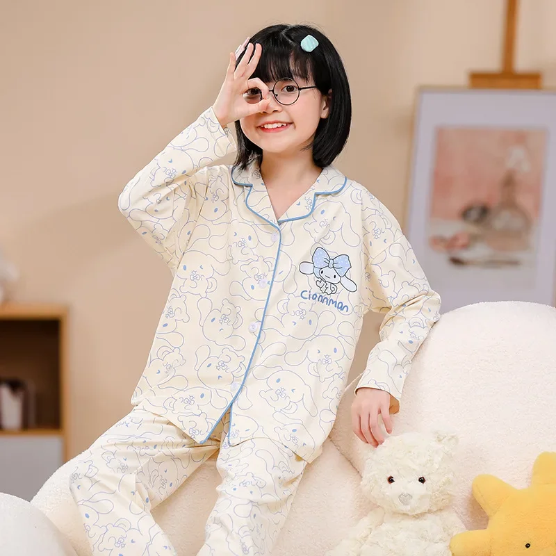 Kawaii Sanrio Printing Pajamas Cartoon Panda Kuromi Melody Pocha Cinnamon Purin Dog Anime Girl Cotton Home Pajamas Set Clothing