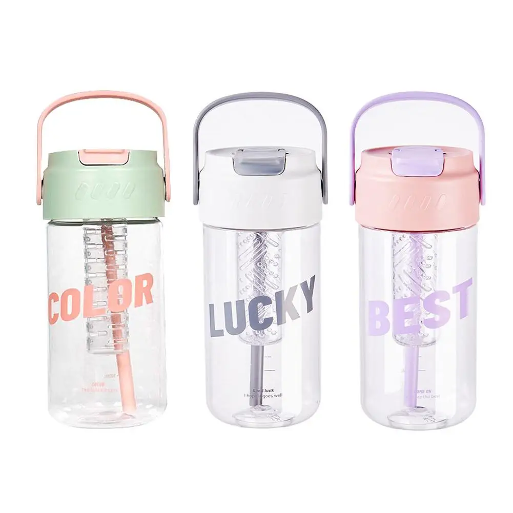 Plastic Water Bottle Spill-Proof Tumbler with Straw for Adults Kids 600ml 800ml Creative Water with Handle and Straw Dust Cover