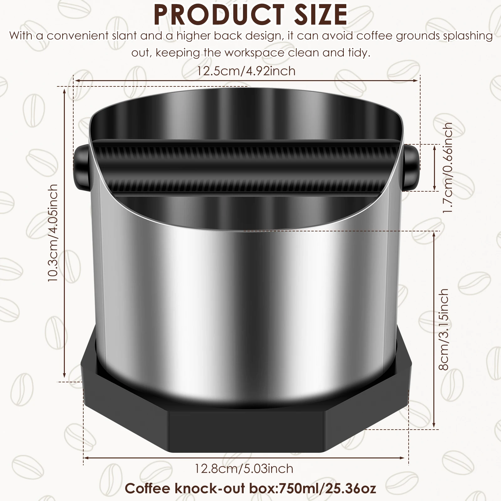 1Pc Coffee Knock Box 750 ML Stainless Steel Espresso Knock Boxes Non Slip Coffee Grounds Knocks Box for Cafe Kitchen Accessories