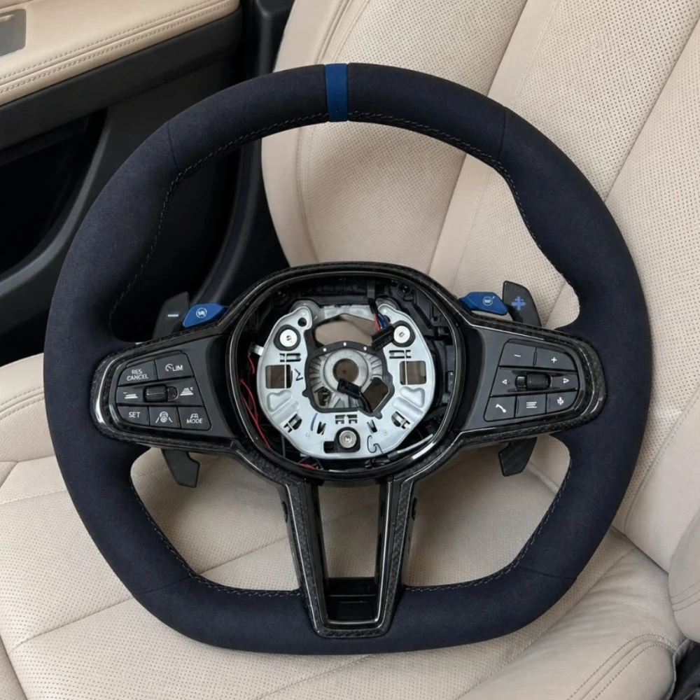 Customized Suede Leather Car Steering Wheel For BMW G82 G42 G21 G80 G07 G30 G42 G87 F90 F80 F86 Upgrade With Blue Center Mark