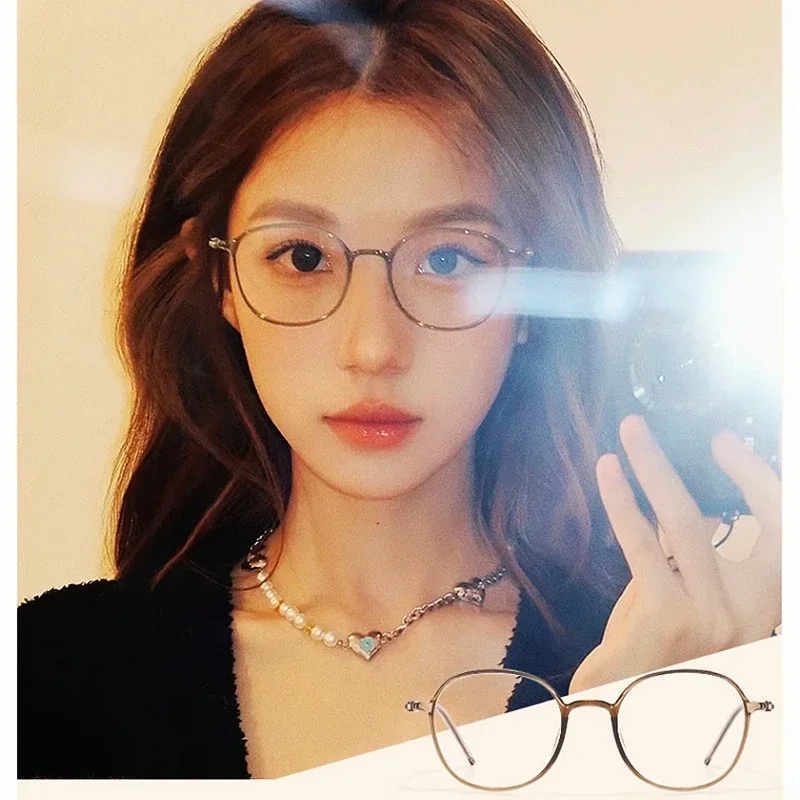 OLLYMURS جديد خفيف للغاية مريح TR90 التيتانيوم النقي نظارات الرجال الرجعية مستديرة النظارات الطبية البصرية إطار النساء L9113Y