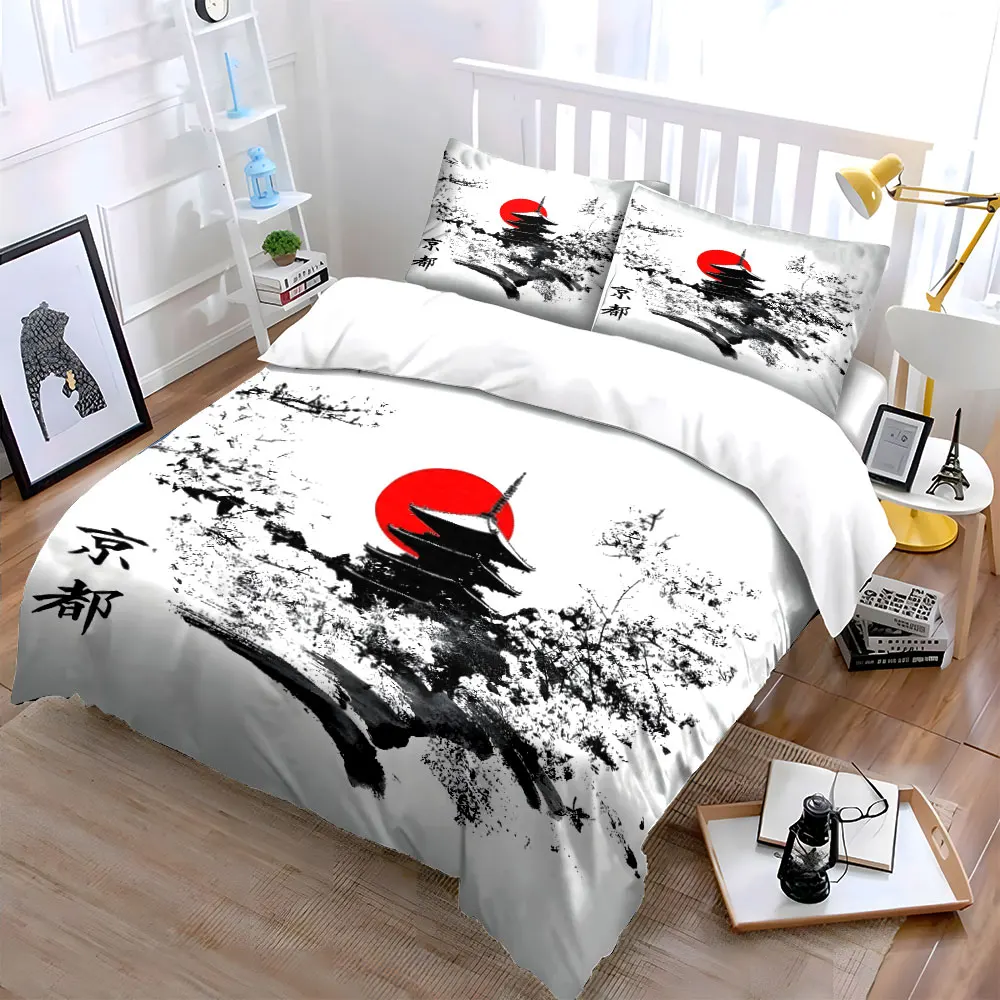 Kyoto Tower and Red Sun Harmony Print Soft Comfortable Duvet Cover Bedding Set Included 1*Duvet Cover 2*Pillowcases Luxury gifts