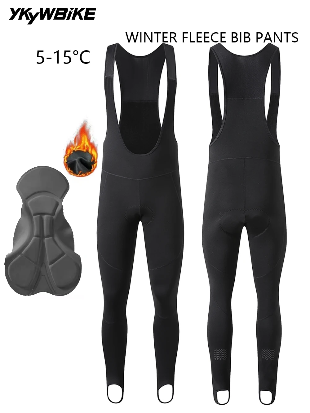 YKYWBIKE Thermische Winter‑Radhose mit Steg Atmungsaktiv Warm Trägerhose für Rennrad MTB Kaltwetter‑Fahrten 5‑15°C