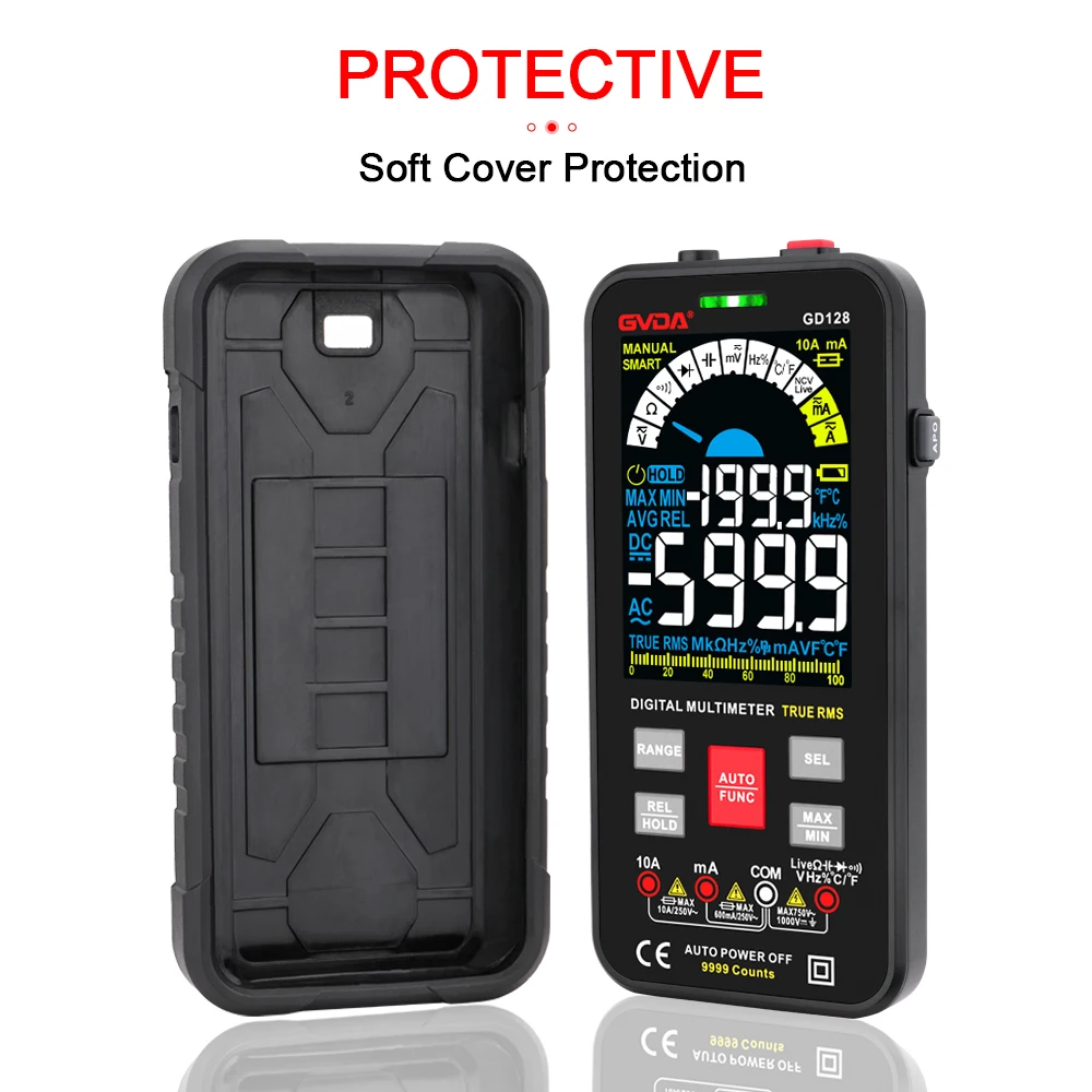 GVDA Multímetro Digital Inteligente Faixa Automática DMM Voltímetro True RMS DC AC Tensão Multimetro Multitester