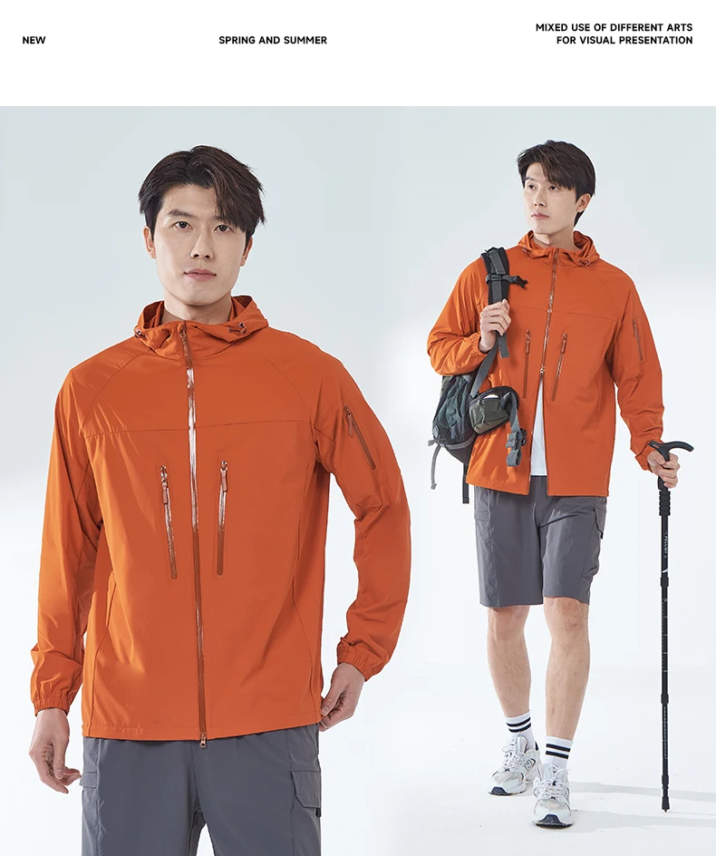 LNGXO Herren Damen Wander-Regenmantel, Sonnenschutz, Camping, Trekking, wasserdichte Jacke, Unisex, Stretch, Zwei-Wege-Reißverschluss, Windjacke – Detail 19