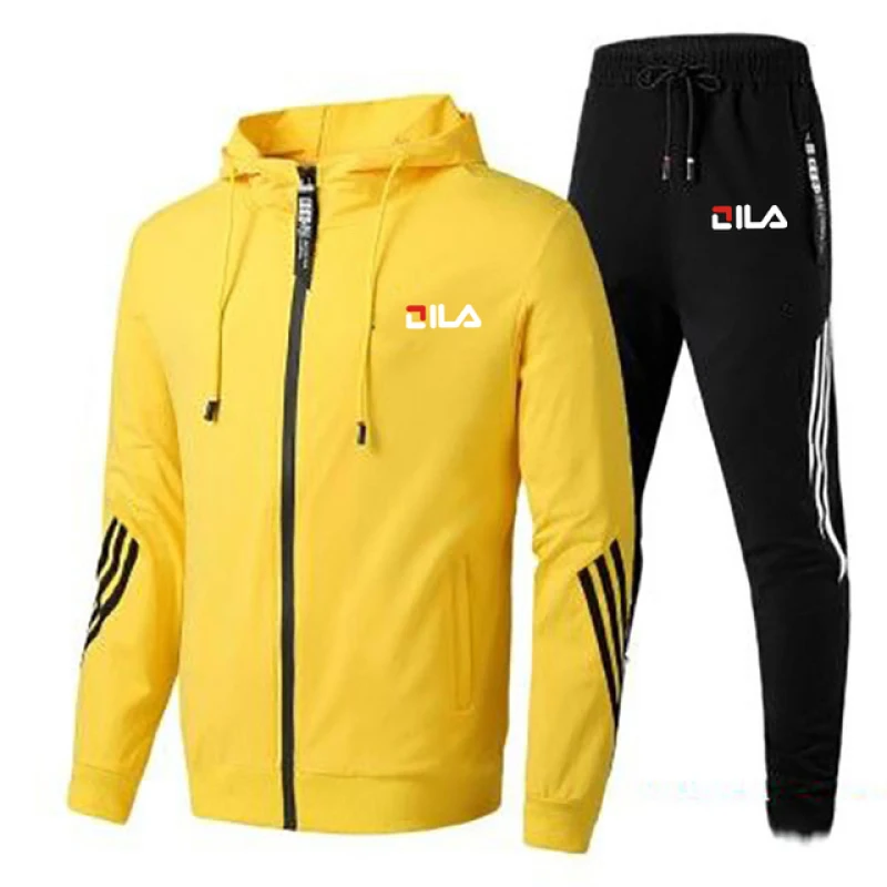 Jaket Lengan Panjang Ritsleting Cetak Kasual Pria + Celana Olahraga Setelan Pakaian Olahraga Jogging Fashion Dua Potong Musim Semi dan Musim Gugur S-3XL