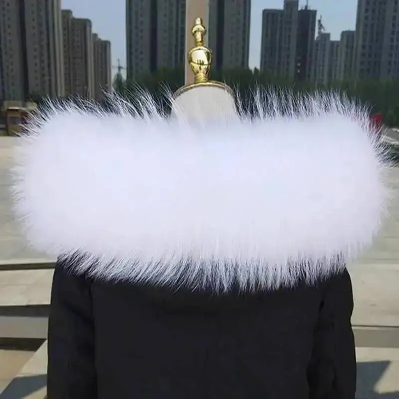 Luxury Winter 100% Real Raccoon Fur Collar Women Neck Warm Furry Fur Scarves Female Long Coat Hood Straight Collar Large Shawls