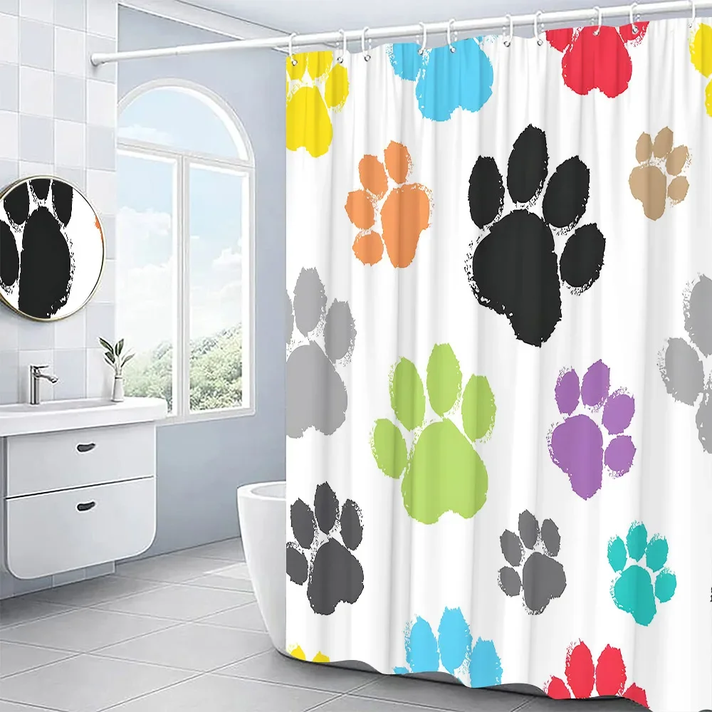 Cartoons Animals Shower Curtains Cute Dinosaurs Fish Funny Cats Dogs Paw Prints Bathroom Decor Accessories Fabric Bath Curtains