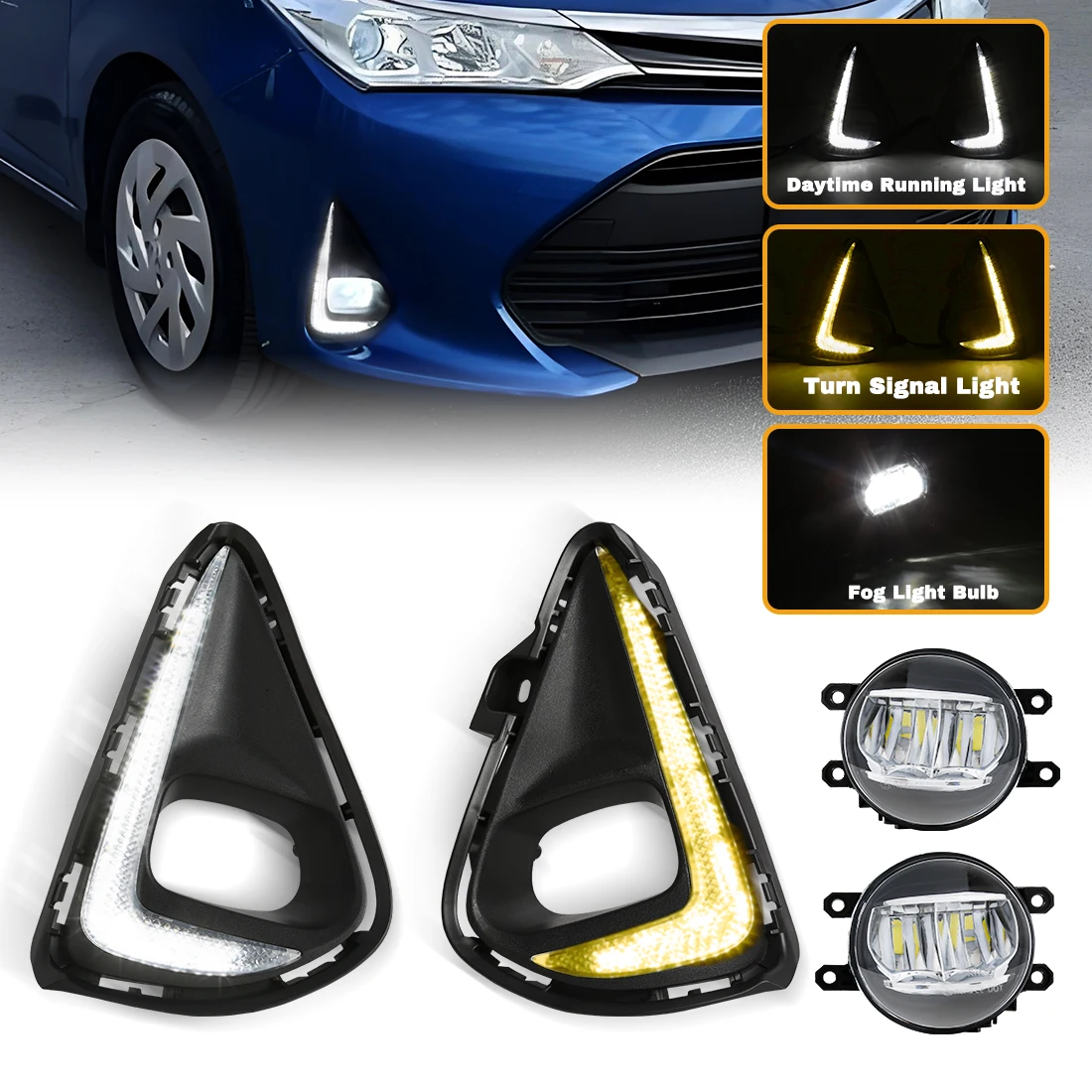 

Car Daytime Running Light White DRL For Toyota Corolla Axio 2018 2019 2020 2021 Yellow Turn Signal Lamp Halogen LED Fog Lamp 12v