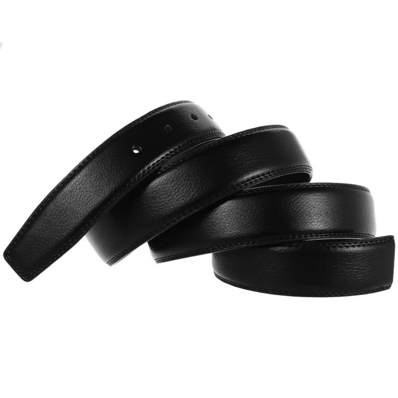 Luxury Men Belts Solid Genuine Leather High Quality Waist Strap No Buckle Cowskin Belt with Holes Male Jeans Waistband 3.5cm