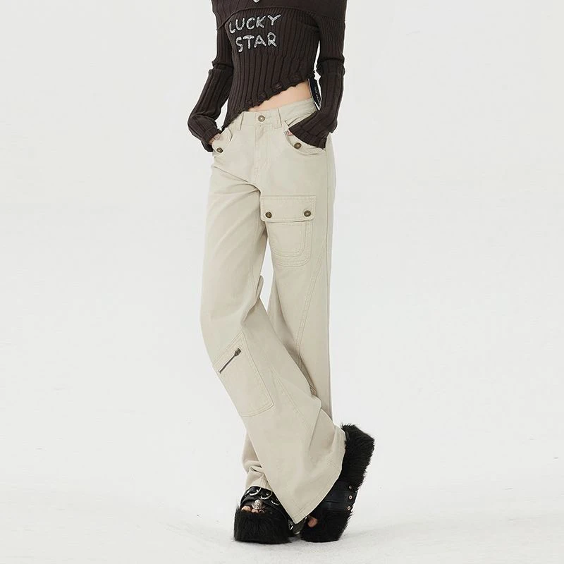 Cargo Pants Womens Punk Summer Canvas Mesh Spliced Wide-legged Resort Ventilate Vacation Airy Pocketed Suitable Lightweight Sexy