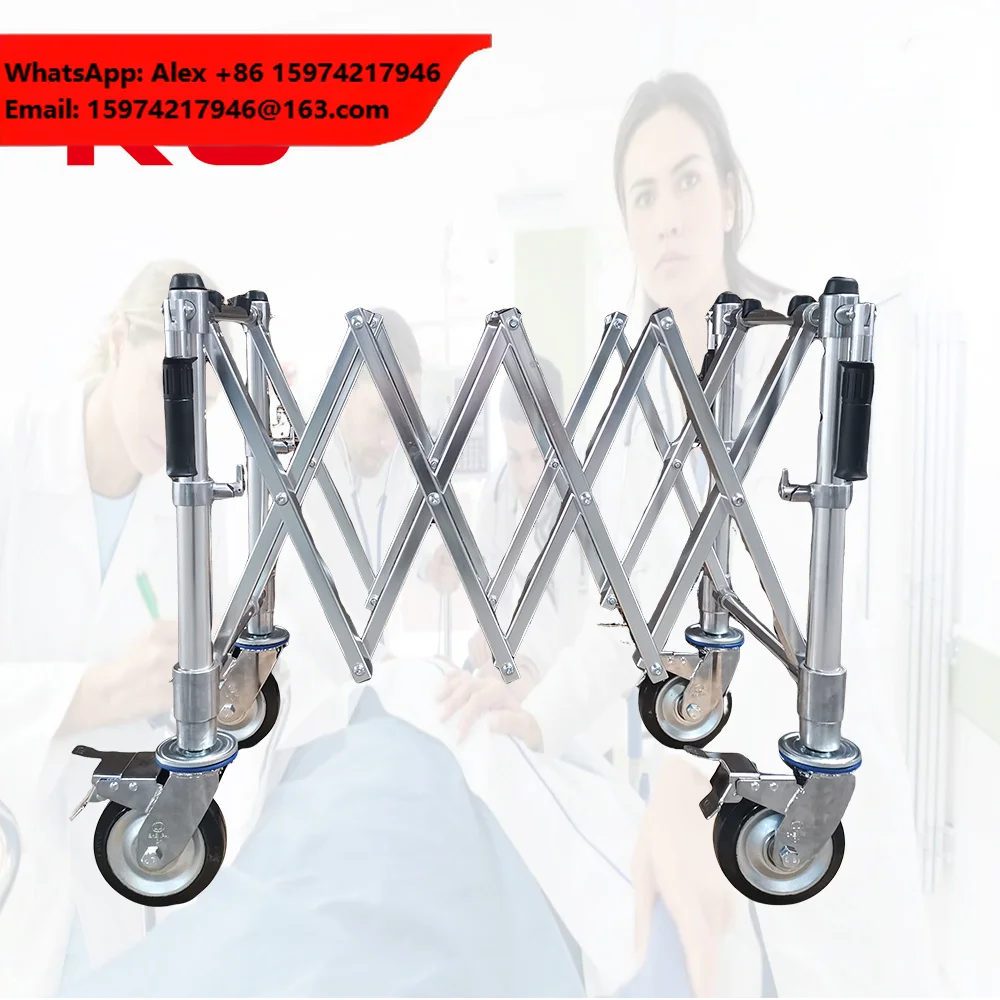 Manual Power Foldable Aluminum Alloy Funeral Casket Coffin Trolley Heavy Duty 450KG Load Capacity Church Service Transport Cart