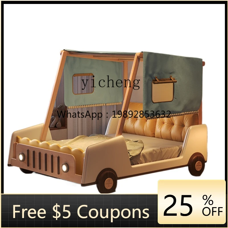 

ZZ Open Sports Car Cartoon Bed for Car Boy's Solid Wood Children's Bed Fence Boy's Bed