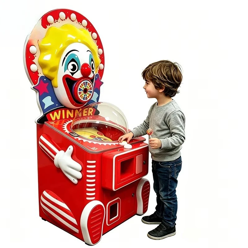 Amusement park coin-operated metal clown lollipop hanging doll machine candy prize distribution arcade game