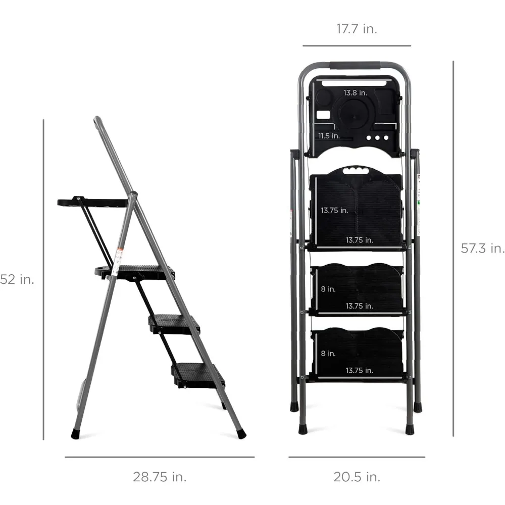 Échelle à 3 Marches, Escabeau Antidérapant Pliant Portable avec Escalette Utilitaire, Poignée, Capuchons de Pieds en Caoutchouc, 330lb, Meilleur Choix de Produits