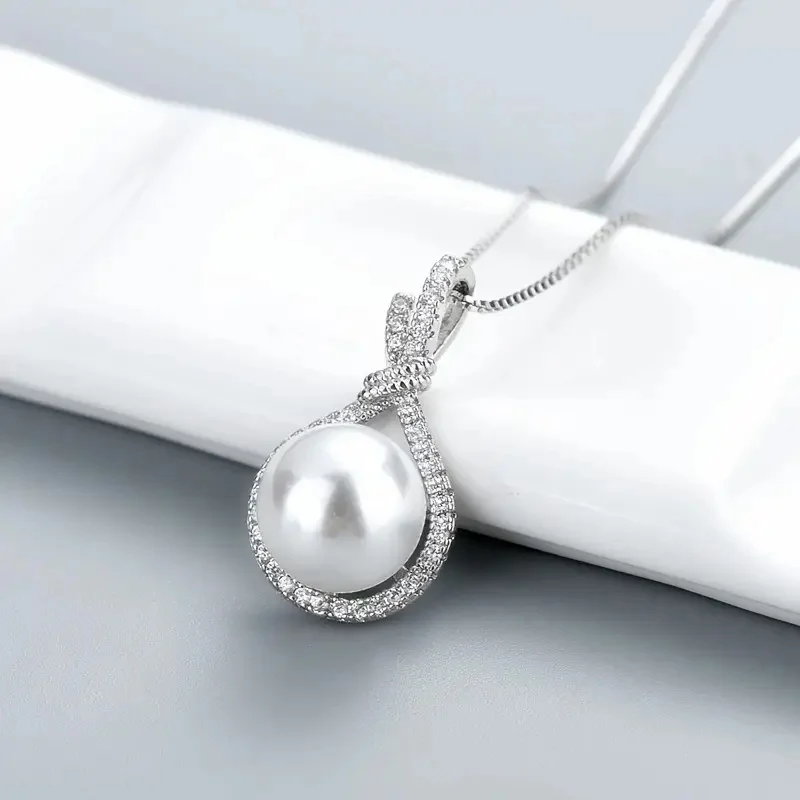 Huitan Waterdrop Shaped Pendant Necklace Simulated Pearl for Women Silver Color Fashionable Neck Accessories Gift Female Jewelry