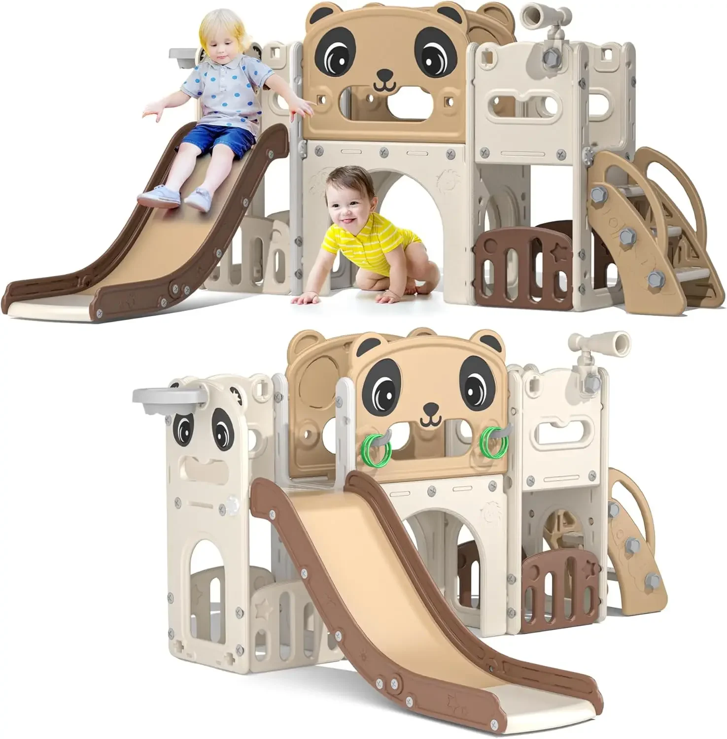 9-in-1 Toddler Slide and Climber Set Indoor Outdoor Slide Playset for Kids Age 1-8, Freestanding Backyard Playground