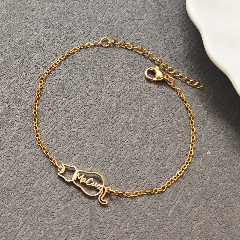 

Custom Name Cute Cat Bracelet Stainless Steel Personalized Adjustable Chain Charm Bracelets Animal Jewelry Gift Accessories