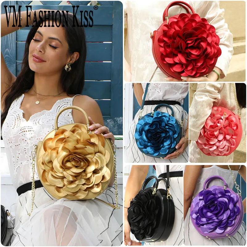 

VM FASHION KISS 2024 New Women's Petal Circular Bags Top Handle Bag Microfiber Synthetic Leather Shoulder Handbag High Quality