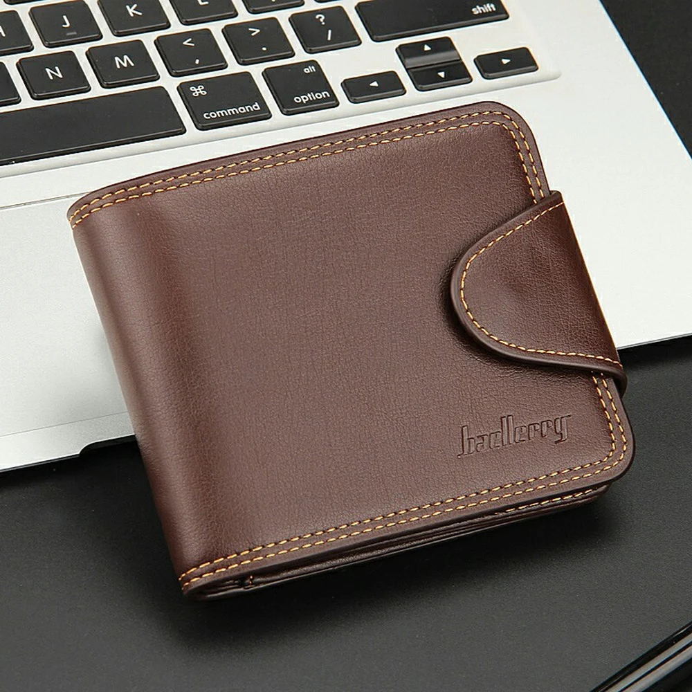 CFUN YA Men PU Trifold Wallet Contrast Stitching with Snap Tab Card Slots and Note Compartment for Everyday Carry and Travel