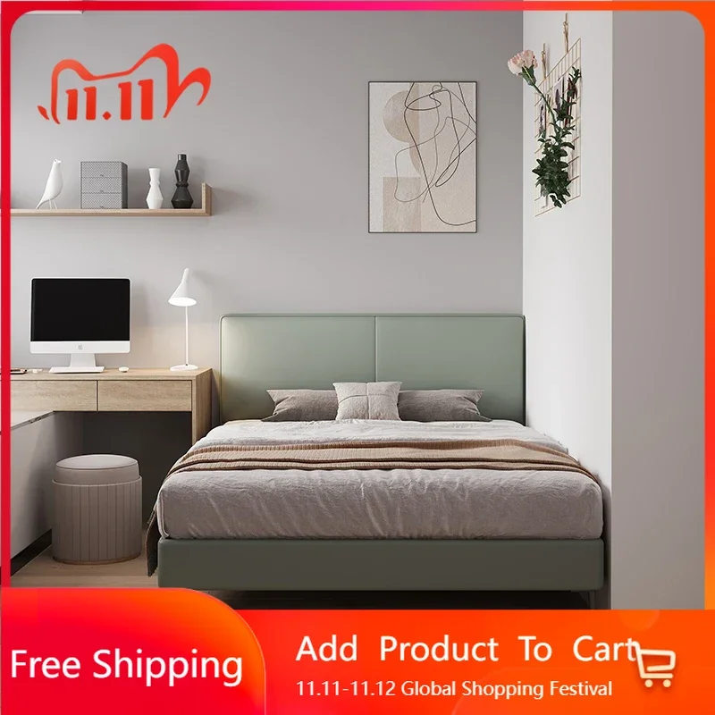 

European Aesthetic Nordic Beds Bedroom Leather Platform Sleeping Beds Floor Wooden Testiera Letto Matrimoniale Home Furnitures