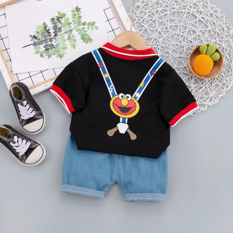 New Children Clothes for Baby Infant Boy Girl Cute Sesame Street Print Clothing Sets Summer Soft Polo T-shirt+Shorts 2pcs Suits