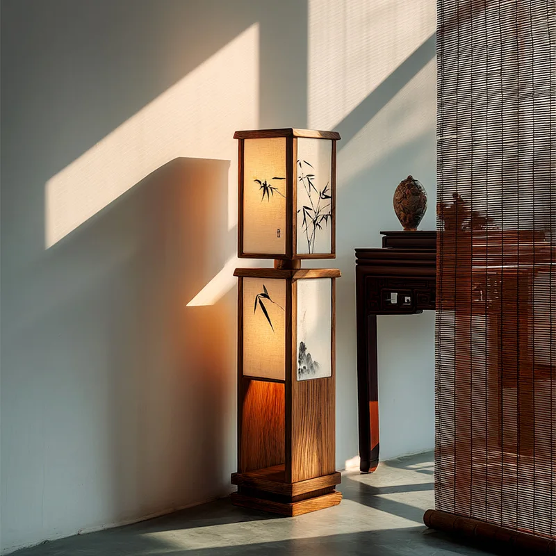 Square vertical lamp floor lamp Zen retro living room tea room floor lamp