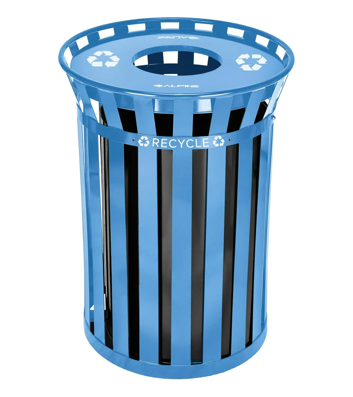 Commercial Outdoor Trash Can - 38 Gallon Heavy Duty Blue Recycle Garbage Can with Liner, Open Top Lid, All Weather, Customized