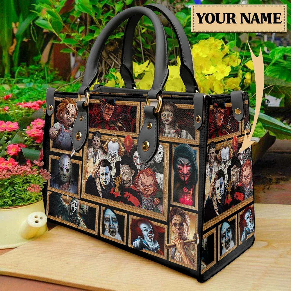 Bolsas assassinas de filmes de terror femininas, bolsa elegante de Halloween, grande capacidade, couro PU, bolsa múltipla, presente