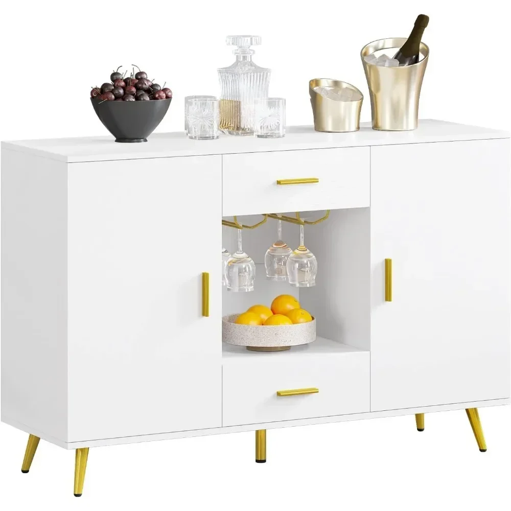 

#For Kitchen White Buffet Cabinet Wine Glass Holder Dining Room Sideboard Buffet Cabinet Locker With Adjustable Shelves Home&