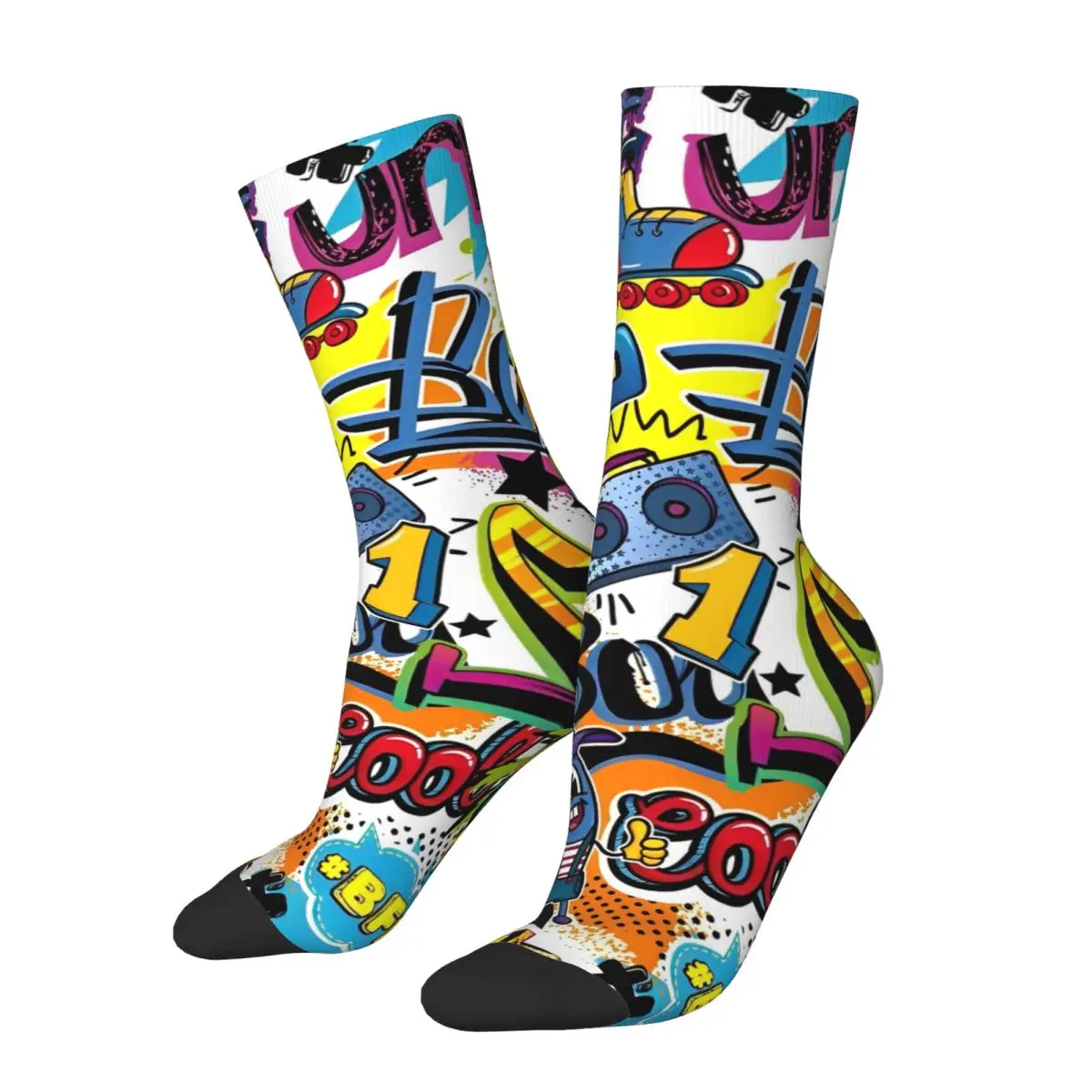 Cool Palm Tree Comic Colorful Skateboard Socks Polyester Crew Socks for Women Men Breathable