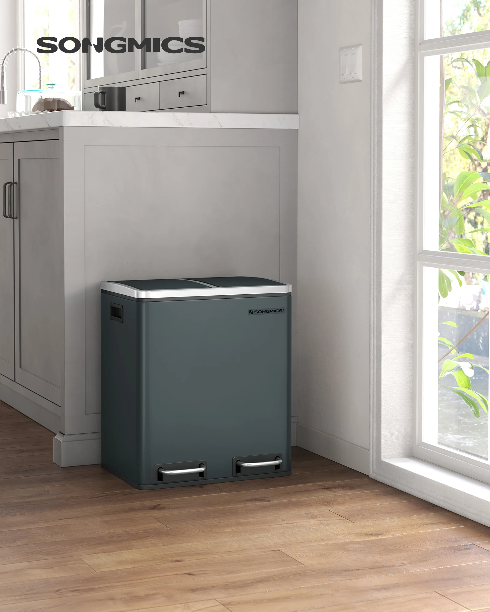 Songmics Prullenbak 30l Ergonomische Stalen Metalen Voetrails