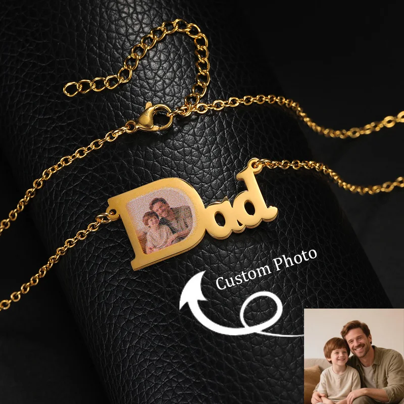 

Nextvance Custom Photo Necklace For Men Personalized Stainless Steel UV Printing Father Son Picture Jewelry Father's Day Gifts