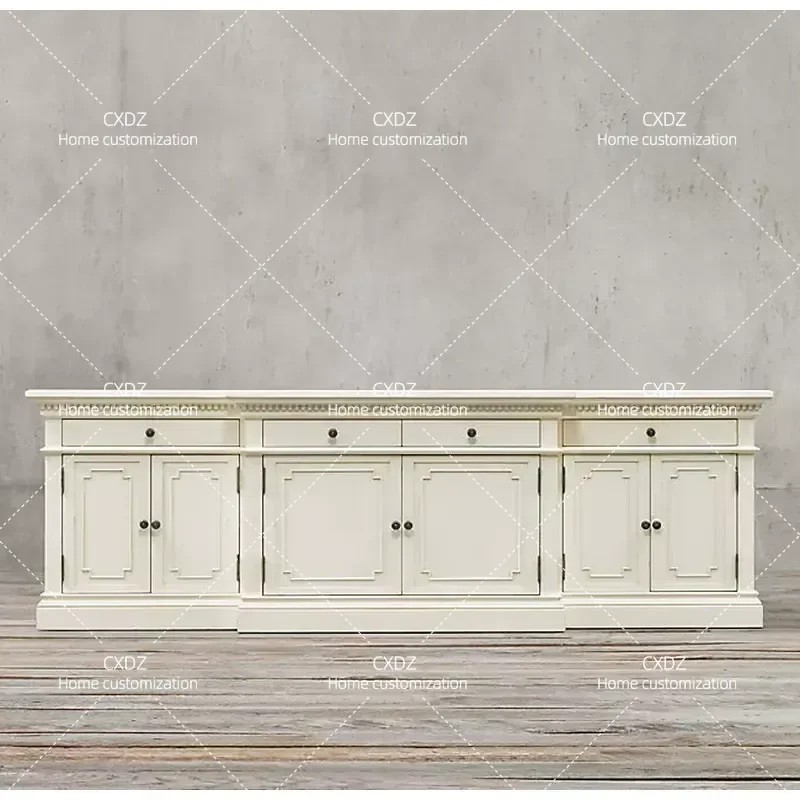 Rural Solid Wood Carved TV Cabinet Living Room Retro Audio Visual Cabinet Small Apartment Dining Side Cabinet Locker