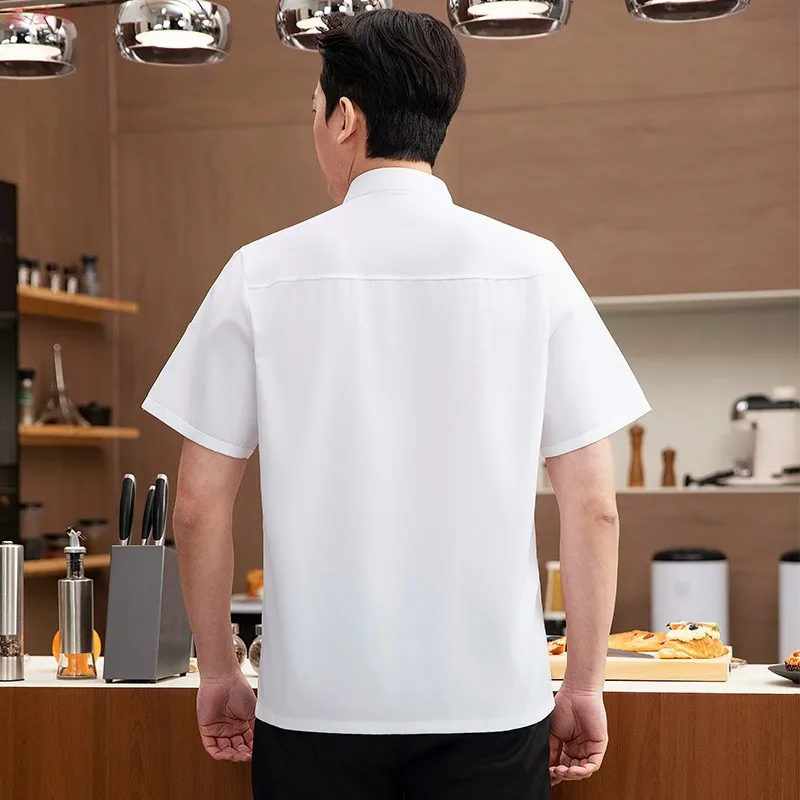 Summer Thin Breathable Mesh Double-Breasted Short Sleeve Chef Jacket for Western Cuisine Hotel Restaurant Canteen Pastry Chef Un